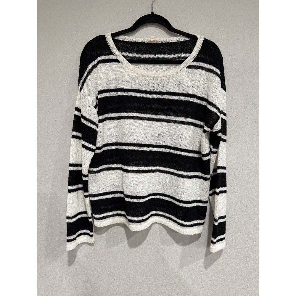 Hem & Thread Black and White Striped Sweater Women's Large Light Weight
